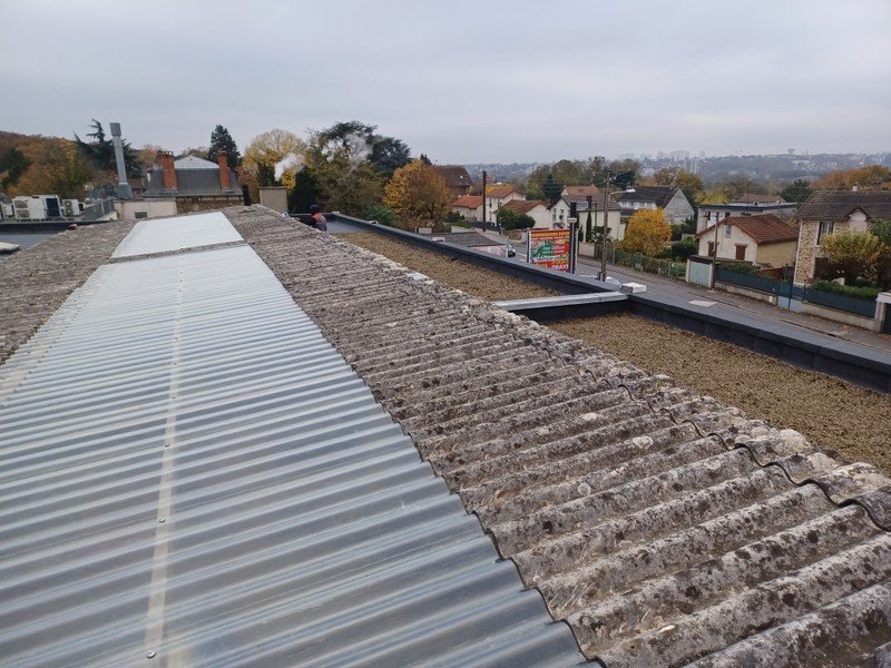 Toiture de site industriel avec bandes d'éclairage zénithal